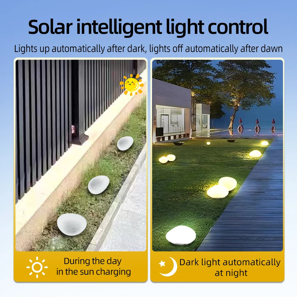 Solar Pebble Faux Stone Lawn Light LED Outdoor Garden Lamp Semi-Flush Mount for Pathways Yard Decor Garden Illumination Lighting