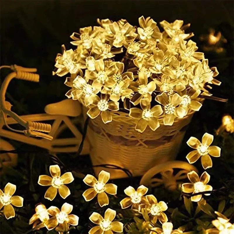 Solar Fairy String Light Sakura Garlands 5M Peach Flower CherryLED Lamp for Wedding Party Garden Outdoor Decor Led Lights