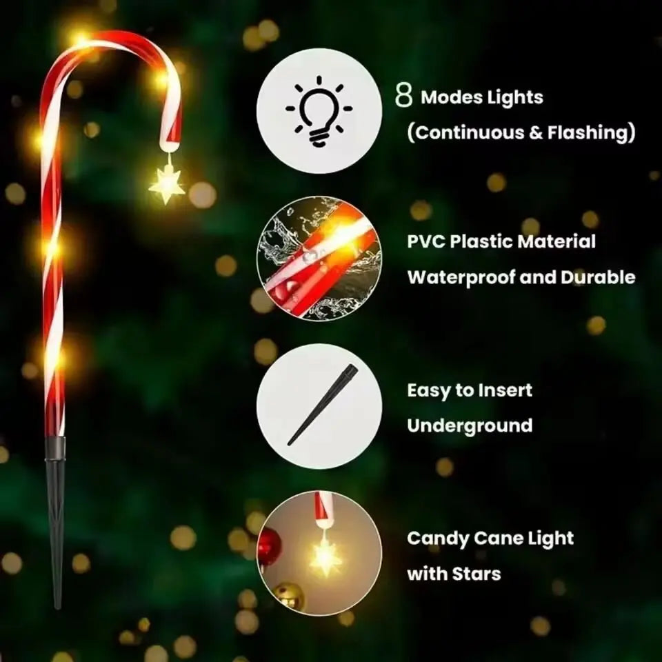 1Set Of 5/8 Solar Christmas Garden Light Outdoor Waterproof Candy Ground Light Christmas Decoration Lamp For Garden Lawn Festive