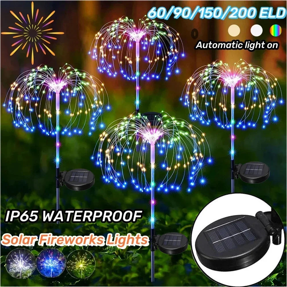 90LED Solar Fireworks Light Outdoor Fairy Garden Lights 8 Lighting Modes DIY Starburst Solar Lamps Holiday Decorative Lights