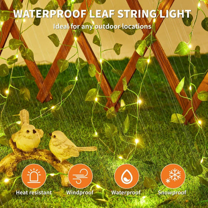 Solar String Lights Outdoor Warm White Solar String Lights 8 Modes Waterproof Fairy Leaf Lights for Patio Garden Party Wedding