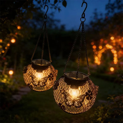 Solar Lantern Outdoor Waterproof, 1/2Pack Upgraded Metal Hanging Light Lanterns, Brighter Auto On/Off Yard Patio Pathway Porch