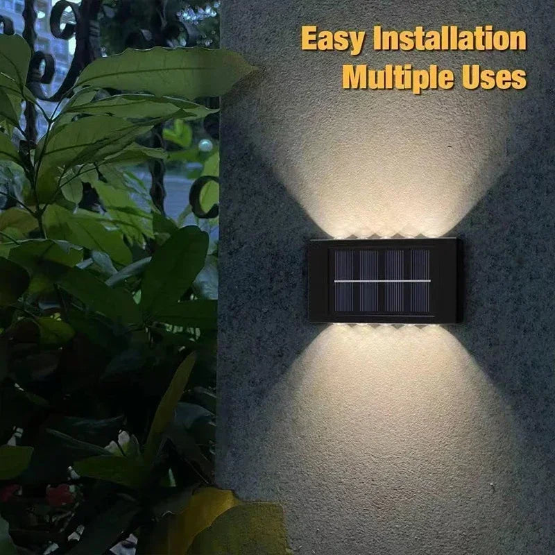 Outdoor Lights Solar Powered, Convex Mirror Wall Light, IP65 Waterproof Up and Down Courtyards Gardens Stairs Corridors Walls