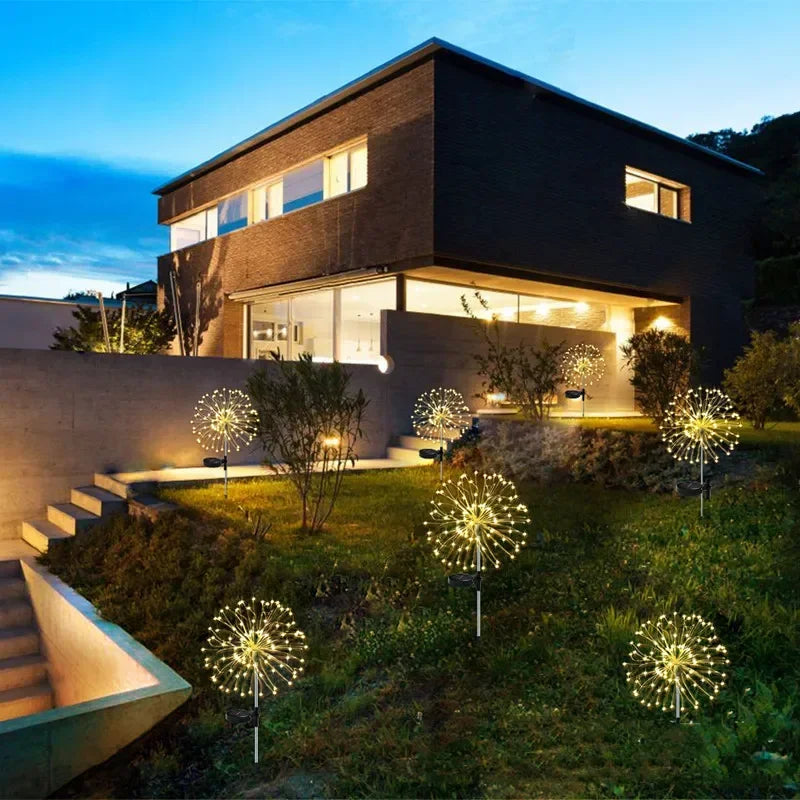 60 LED Solar Power Firework Lights Garden Decoration Fairy Lights Waterproof Outdoor Dandelion Lawn Lamp for Patio Garden Decor