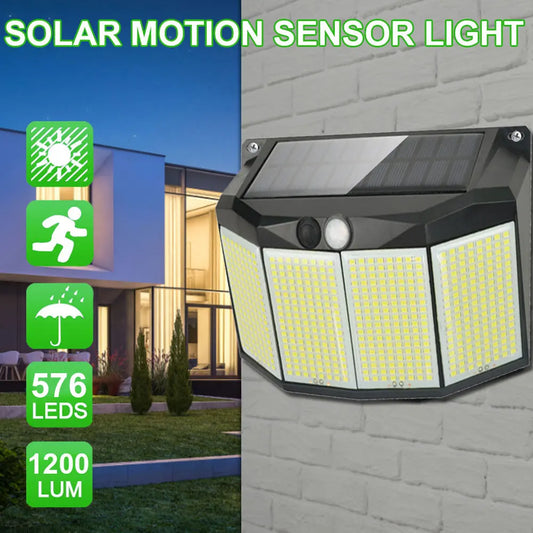 576LEDs Solar Powered Wall Lamp Outdoor Waterproof With 3 Working Modes Motion Sensor Spotlight for Garden Courtyard Decoration
