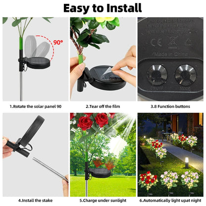 LED Solar Light Waterproof Azalea Solar Flowers Lamp Outdoor Decorative for Garden Yard Lawn Path Lighting Holiday Wedding Decor