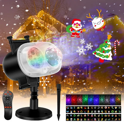Christmas Halloween Projector Lights Outdoor 3D Ocean Wave & 16 Patterns Waterproof Laser Projector for Indoor Halloween Holiday