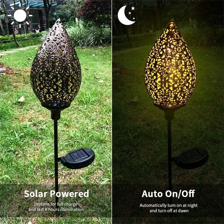 Outdoor Water Drop Shaped Solar Projection Light Waterproof Hollowed-out for Garden Patio Stair Fence Street Landscape Balcony