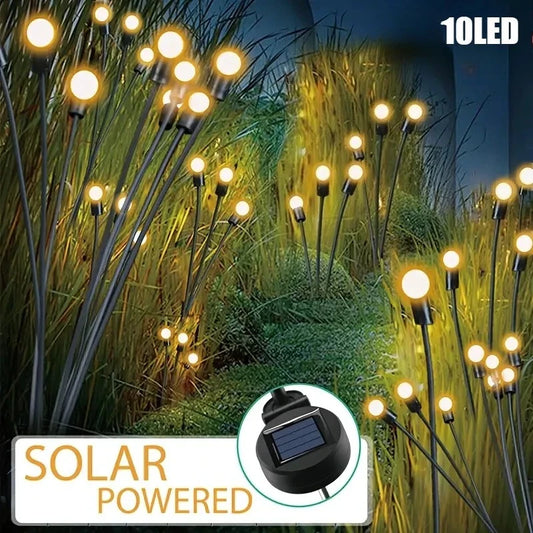 2Pcs Solar Yard Light 10 LED Waterproof Swing Firefly Decoration for Garden Patio Outdoor with Warm White Multi Color Options