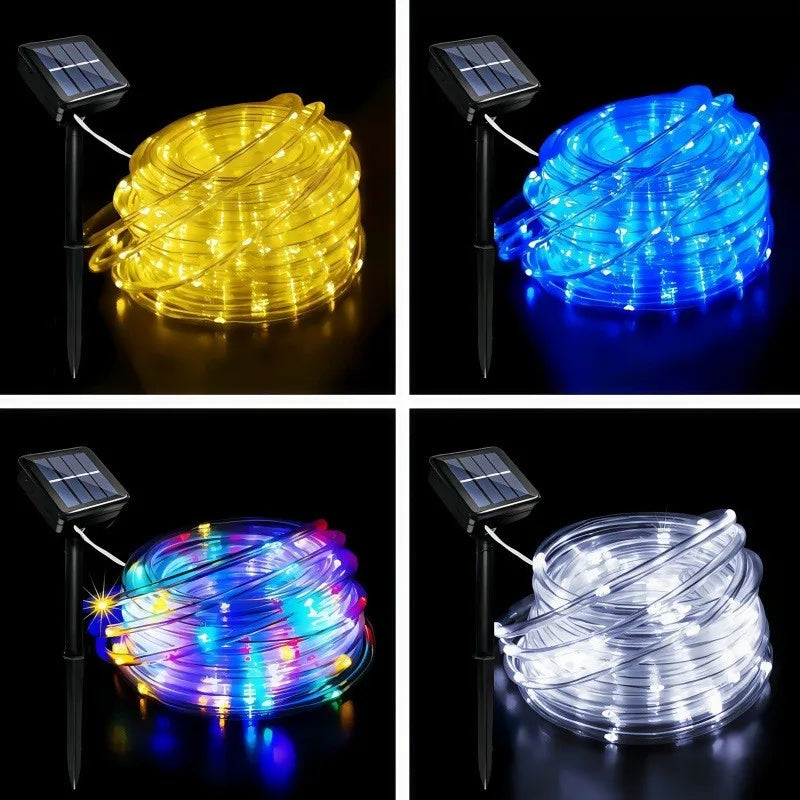 LED Solar Strip Rope Tube Fairy Light Solar Powered Garland String Light Christmas Decor for Outdoor Garden Lawn Tree Yard Fence