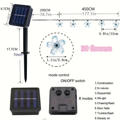 1pc 6.5M30LED Solar String Sakura Lights LED Outdoor Waterproof Festival Garden Decorative Lights Solar Garden Light