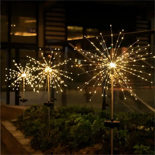 Garden Decoration Fairy Lights Waterproof Outdoor Dandelion Lawn Lamp for Patio Garden Decor 90 LED Solar Power Firework Lights