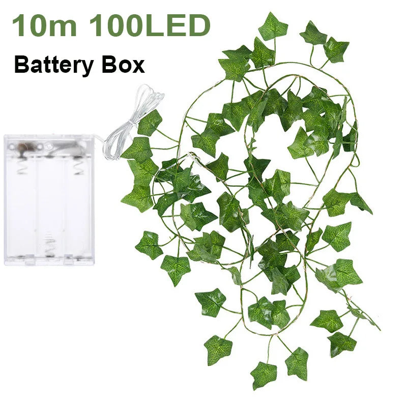 Battery-operated 2M/5M/10M Artificial Vine Plants Garland Fake Ivy Turtle Leaves String Light for Garden Christmas Wedding Decor