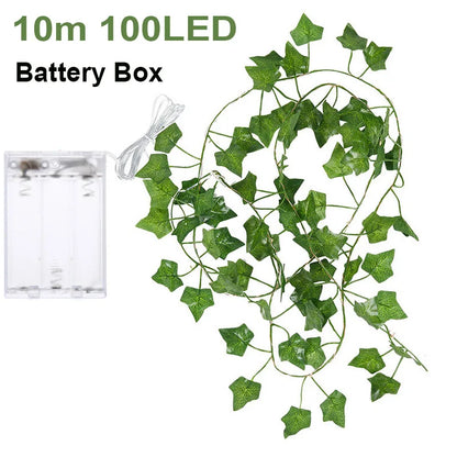 Battery-operated 2M/5M/10M Artificial Vine Plants Garland Fake Ivy Turtle Leaves String Light for Garden Christmas Wedding Decor