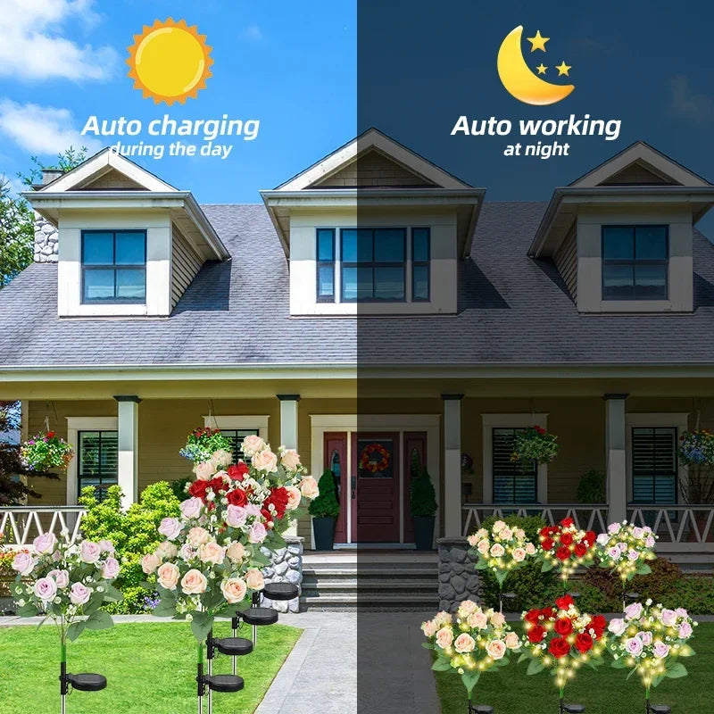 LED Solar Light Waterproof Azalea Solar Flowers Lamp Outdoor Decorative for Garden Yard Lawn Path Lighting Holiday Wedding Decor