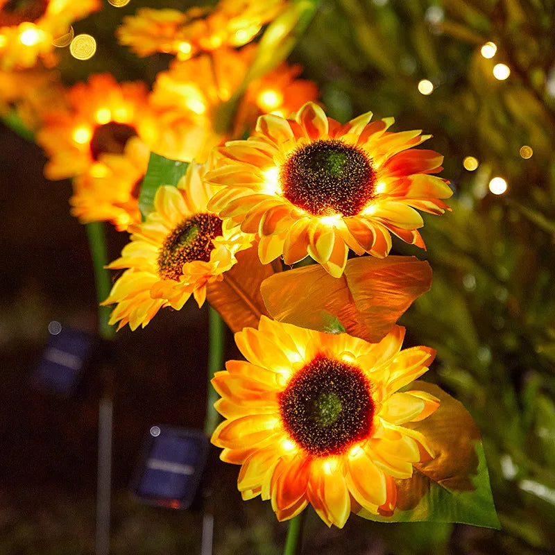 1/3 Head LED Solar Light Sunflower Outdoor Waterproof Garden Lawn Wedding Christmas Party Decoration Solar Powered Garland Light