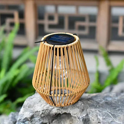 Outdoor Solar Garden Light Waterproof Rattan Weaving Retro Solar Powered Hanging Lamp For Balcony Villa Landscape Decoration