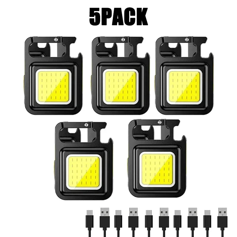 Keychain Light Mini Multifunctional Camping Flashlight USB Rechargeable LED Portable Bright COB Pocket Clip Lantern Outdoor Work