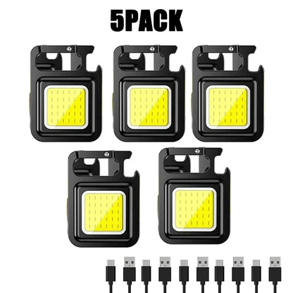 Keychain Light Mini Multifunctional Camping Flashlight USB Rechargeable LED Portable Bright COB Pocket Clip Lantern Outdoor Work