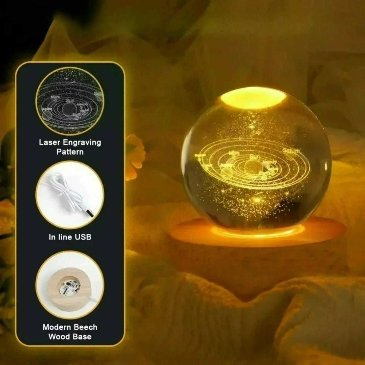 LED Crystal Ball Decoration Astronomy Solar System Planets Moon Astronaut Glass Globe Home Decorations Christmas Birthday Gifts