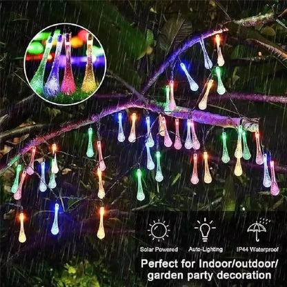 1PC LED Solar Water Drop String Lights,Outdoor Waterproof Fairy Lights,Decoration Lamp For Garden,Lawn,Courtyard,Balcony&Wedding