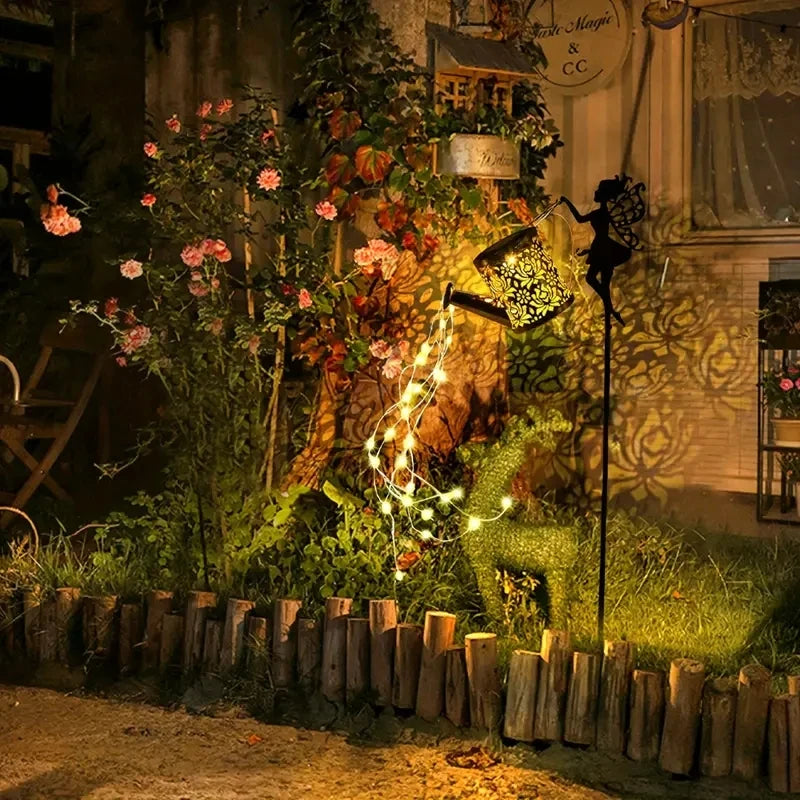 Solar Watering Can Lights Outdoor Garden Fairy Light Waterproof Solar Hanging Kettle Lights for Patio Villa Path Decor Lawn Lamp