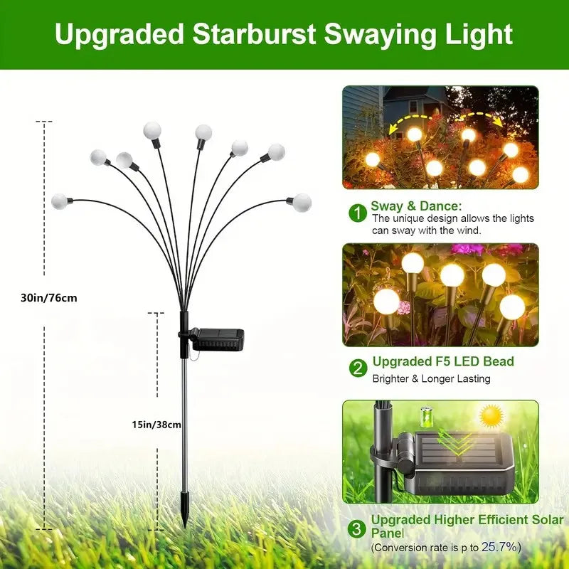 1/2 PCS Solar Garden Firefly Lights Outdoor Waterproof Starburst Swing Decorative Lamps for Path Yard Patio Pathway Landscape