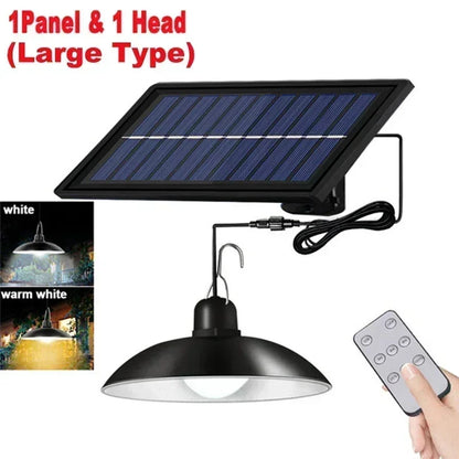 Solar Pendant Light Outdoor Waterproof LED Lamp Double-head Chandelier Decorations with Remote Control for Indoor Shed Barn Room