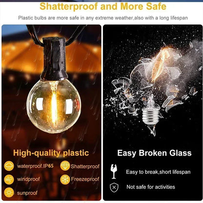 G40 Solar String Lights Outdoor 8Mode Solar Globe String Bulb Patio Hanging Lights Waterproof Garden Pergola Bistro Deck Decor
