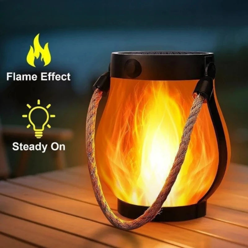 Solar Flickering Flame Lantern Hanging Outdoor with Rope Handle Solar & USB Charging for Garden or Yard Christmas Decorations